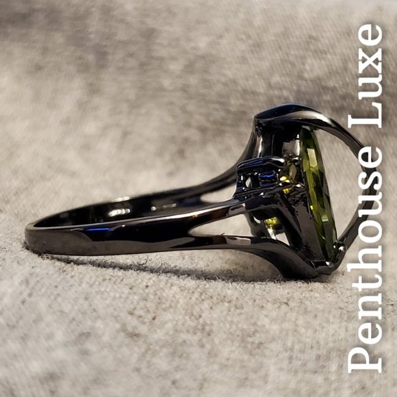 FINAL RESTOCK!! Black Gold Peridot Marquise Ring - Picture 3 of 6